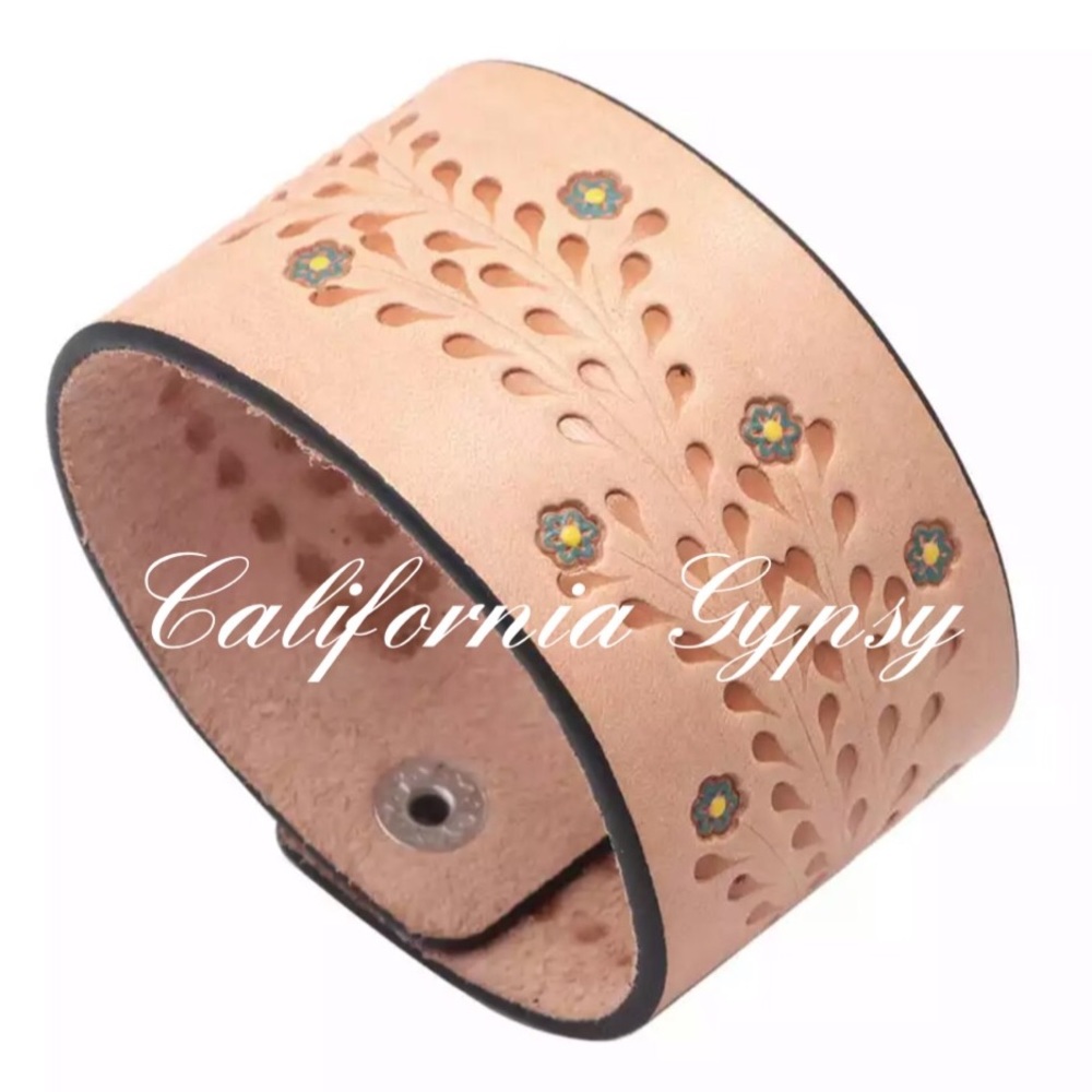 Retro Tooled Western Floral Boho Cuff - Picture 1 of 6